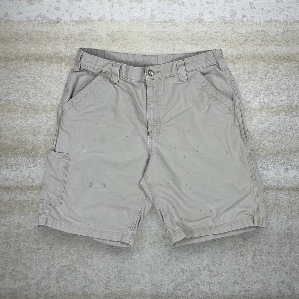 Vintage 90s Carhartt Carpenter Shorts 36x11 Relaxed Light Tan Cotton Dungarees - Picture 2 of 7
